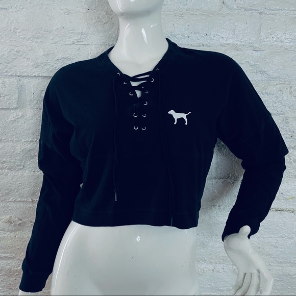 pink Victoria secret cropped pullover sweater black size S - Picture 2 of 6